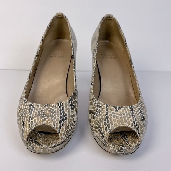 Stuart Weitzman Snake Skin Peep Toe Platform Heel - Picture 5 of 10
